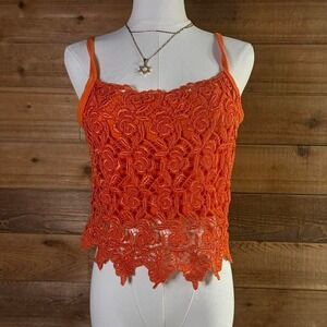 Y2K Women's Orange lace cami top with floral detail